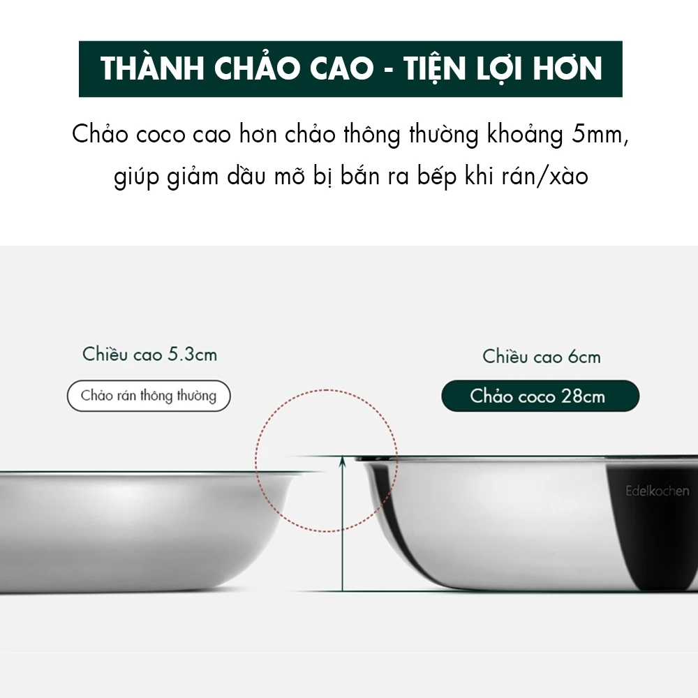 Chảo inox sâu lòng Edelkochen Coco Collection 24cm