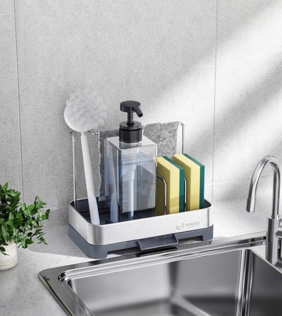 Giá đựng đồ rửa bát bằng inox có khay hứng, thoát nước Kaiyo
