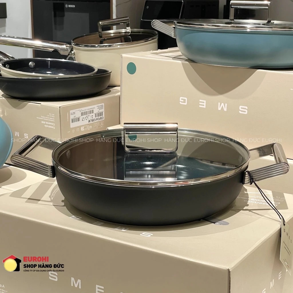 Nồi chảo SMEG DPF2812BLM 28cm màu đen (vung kính)