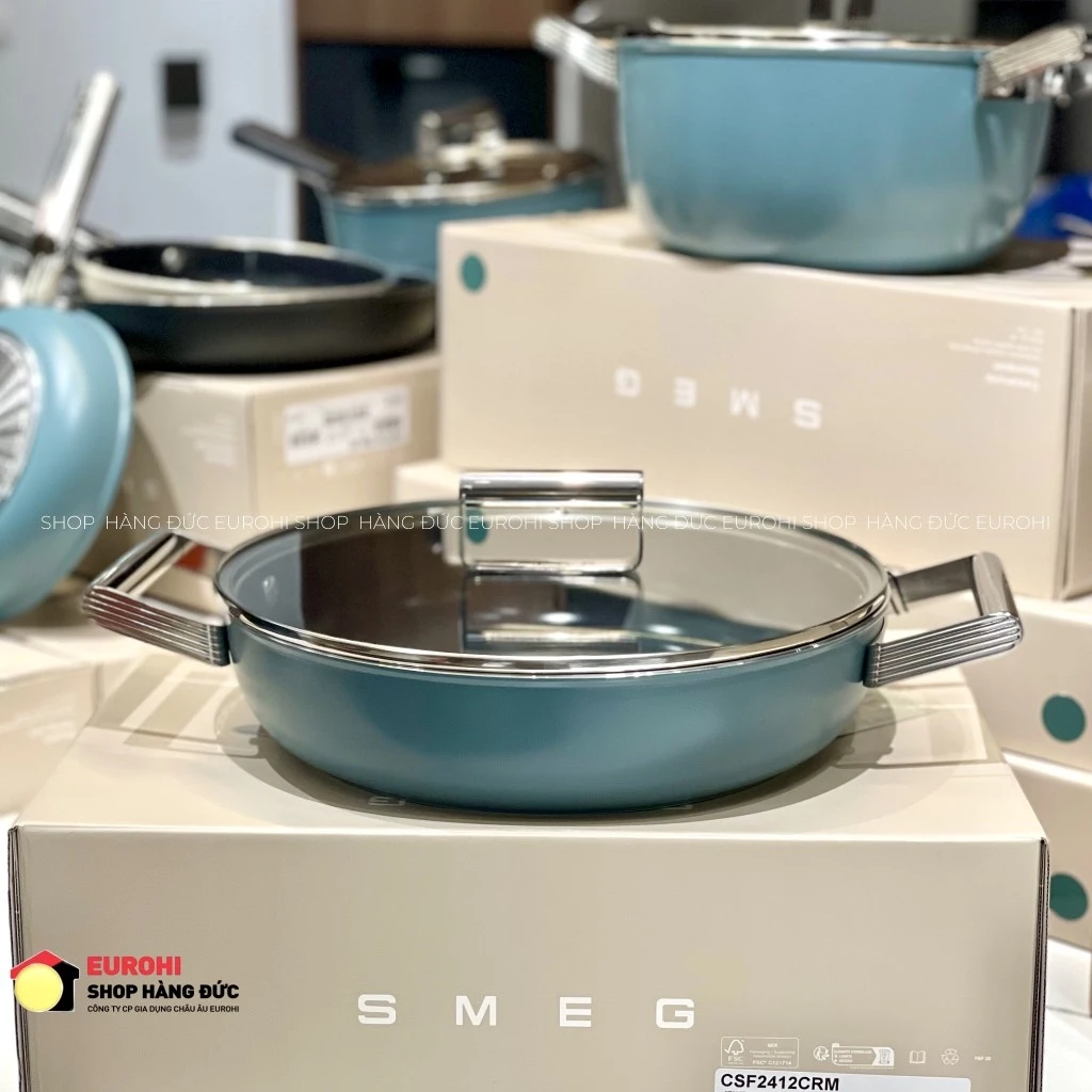 Nồi chảo SMEG DPF2812EGM 28cm màu xanh ngọc (vung kính)