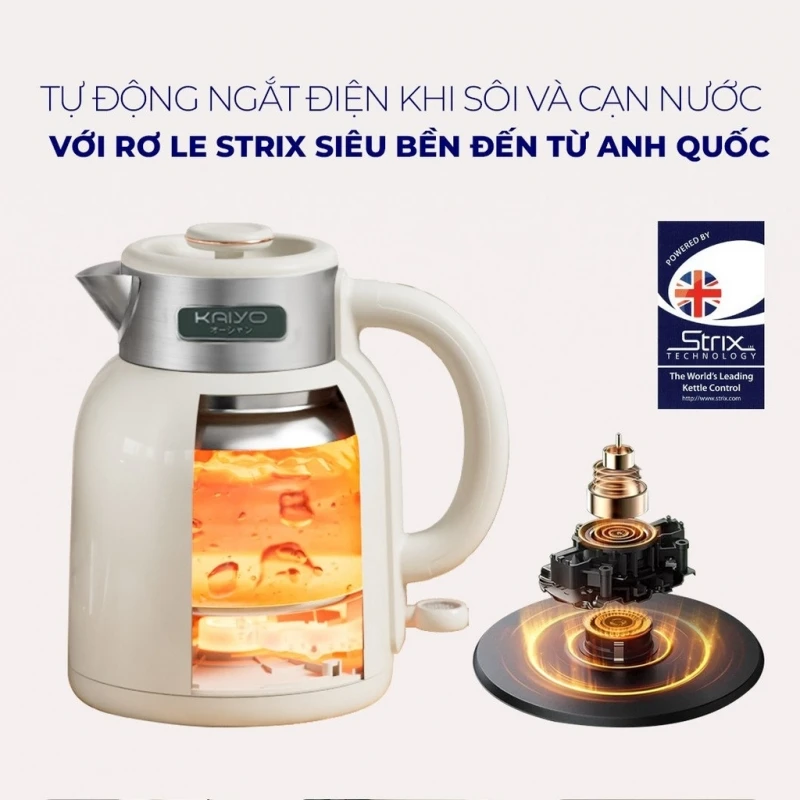 Ấm siêu tốc 2 lớp cooltouch 1,5L Kaiyo màu trắng