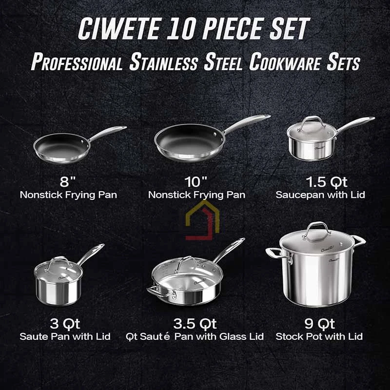 Bộ nồi inox cao cấp CIWETE – Set 6 món đa năng
