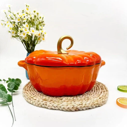 Nồi gang hình bí ngô 25cm (còn trắng)