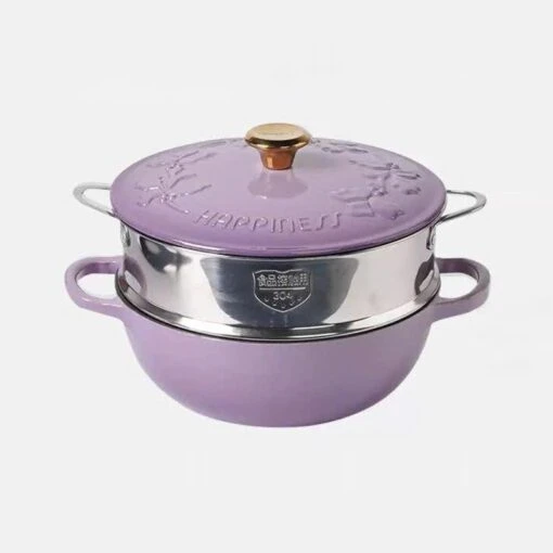 Nồi gang kèm xửng hấp Happiness 23cm