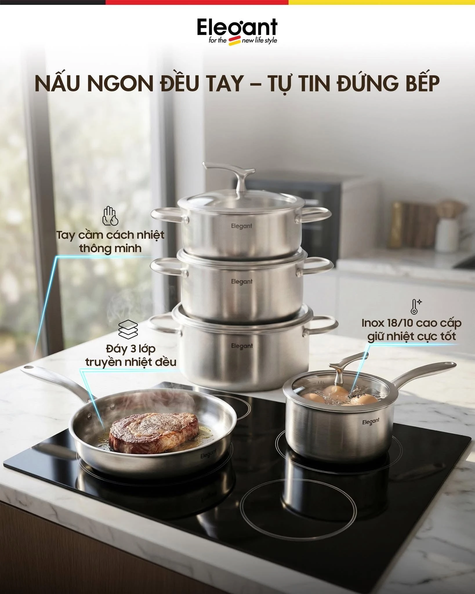    	 BỘ NỒI 5 MÓN ELEGANT PHOENIX - 01