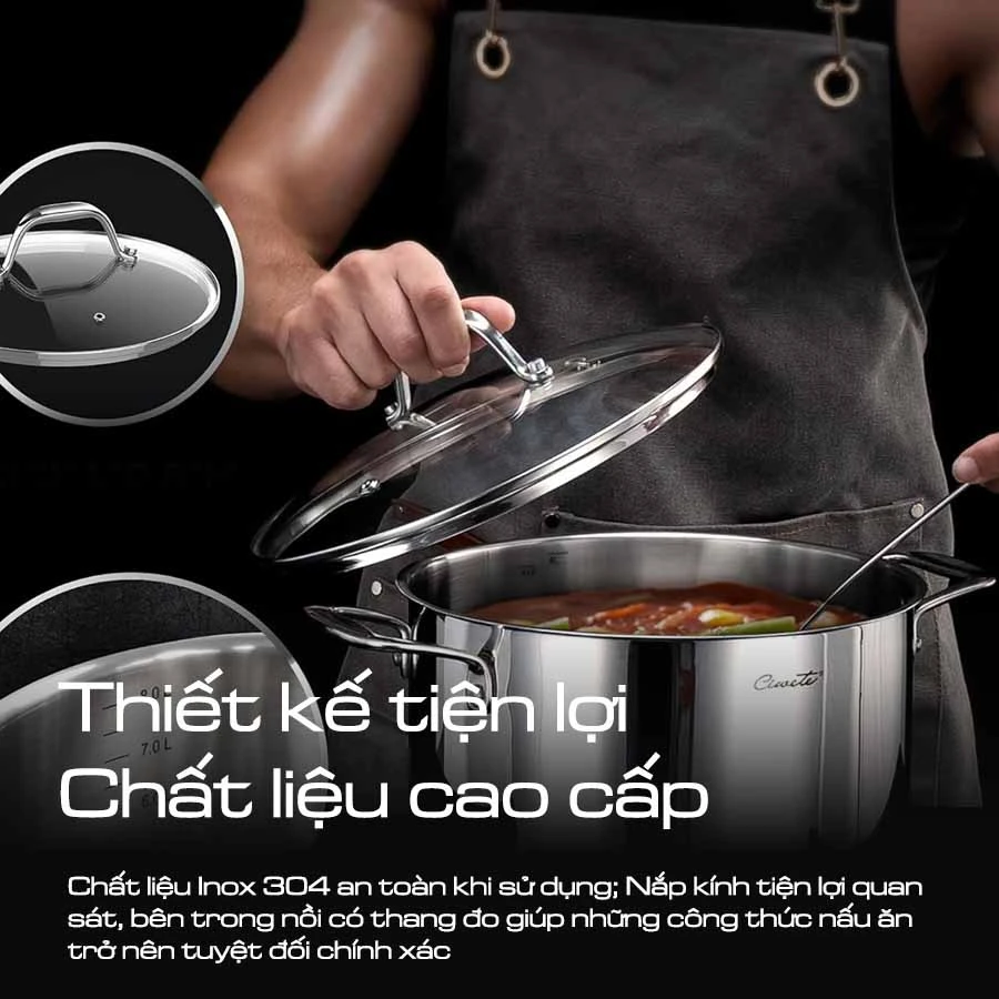 Bộ nồi chảo inox CIWETE cao cấp – set 7 món đa năng