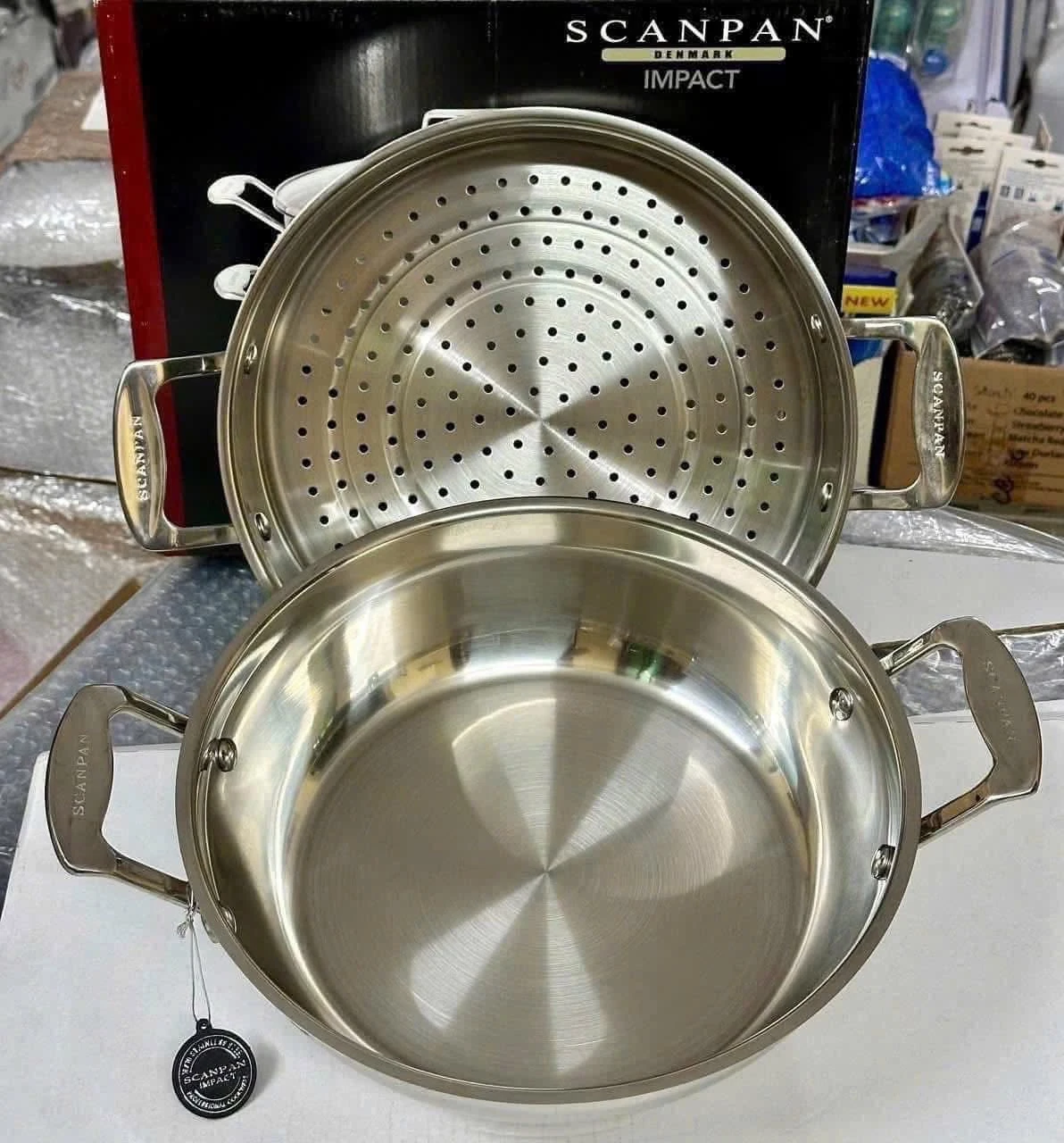    	 Chảo inox sâu lòng kèm xửng hấp Scanpan Impact 28cm