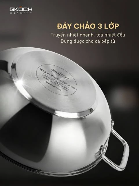    	 CHẢO WOK KÈM XỬNG HẤP GKÖCH 32cm