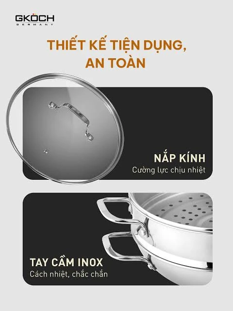    	 CHẢO WOK KÈM XỬNG HẤP GKÖCH 32cm