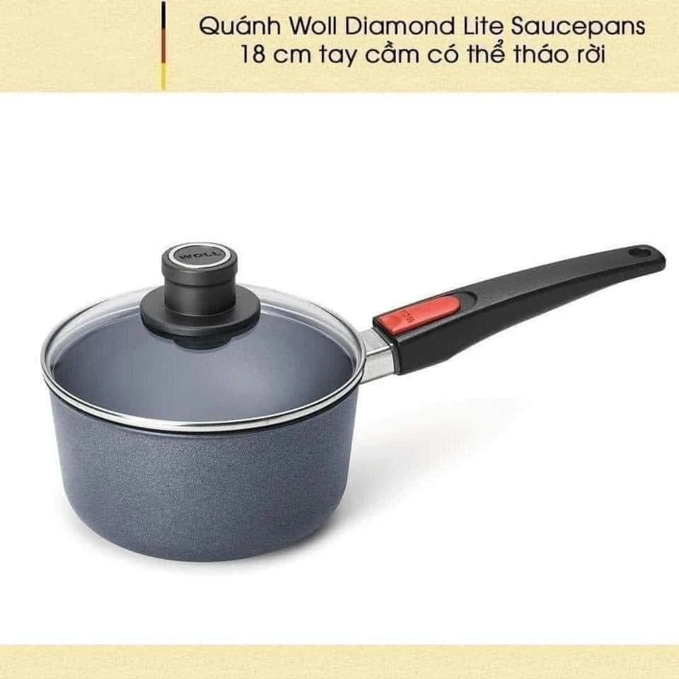 Quánh chống dính woll diamond lite 18cm tay rời có nắp