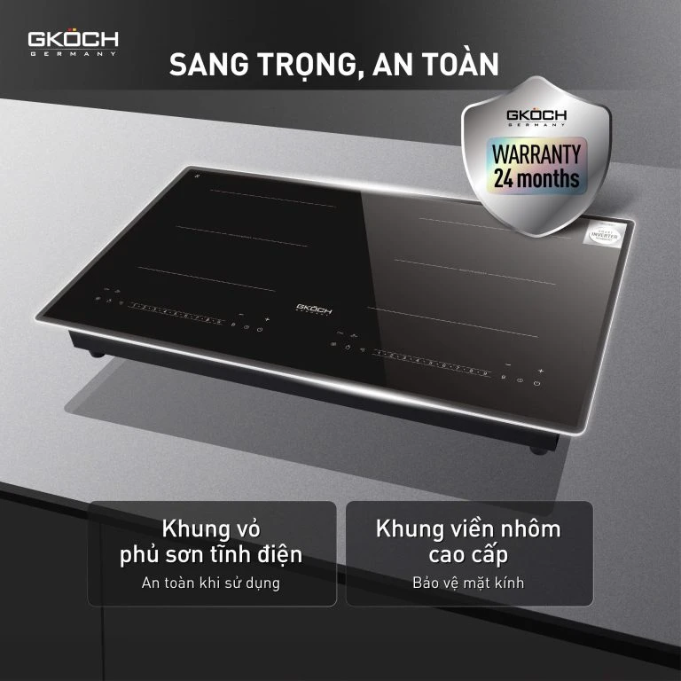 Bếp điện từ, loại bếp âm cố định có 2 vùng nấu, model: 7372DS2, công suất: 5400W, điện áp: 220-240V, tần số: 50-60Hz, ko có chức năng nướng. Nhãn hiệu: GKOCH