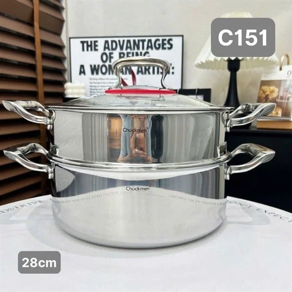 Bộ nồi xửng 2 tầng C151 CHOCKMEN 28cm, inox 18/10, model: CKM-ZD3L28Z