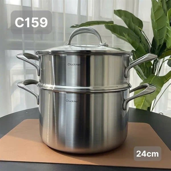Bộ nồi xửng 2 tầng C159 CHOCKMEN 24cm, inox 18/10, model: CKM-ZX3L24Z