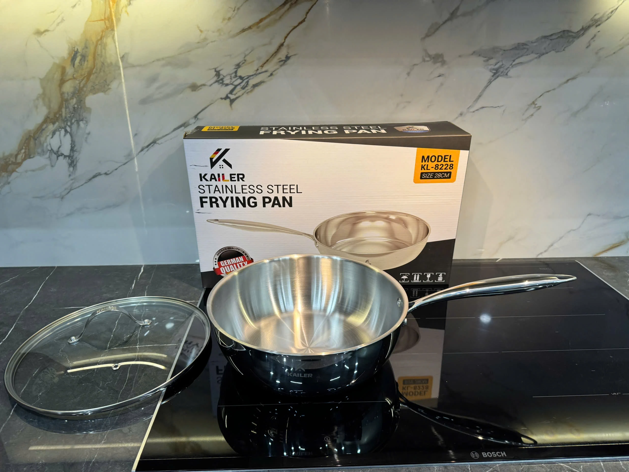 Chảo xào inox kailer 28cm có vung KL-8228