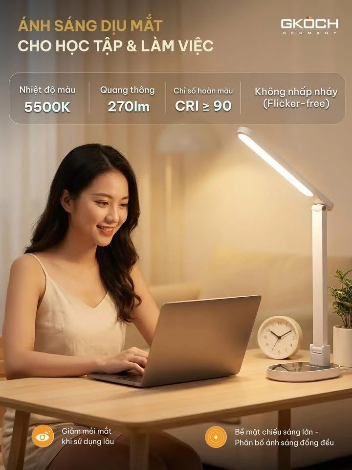 Đèn chống cận, model: YG-8611L, hoạt động bằng pin sạc 2200mAh, điện áp 5V, công suất 10W. Nhãn hiệu: GKOCH