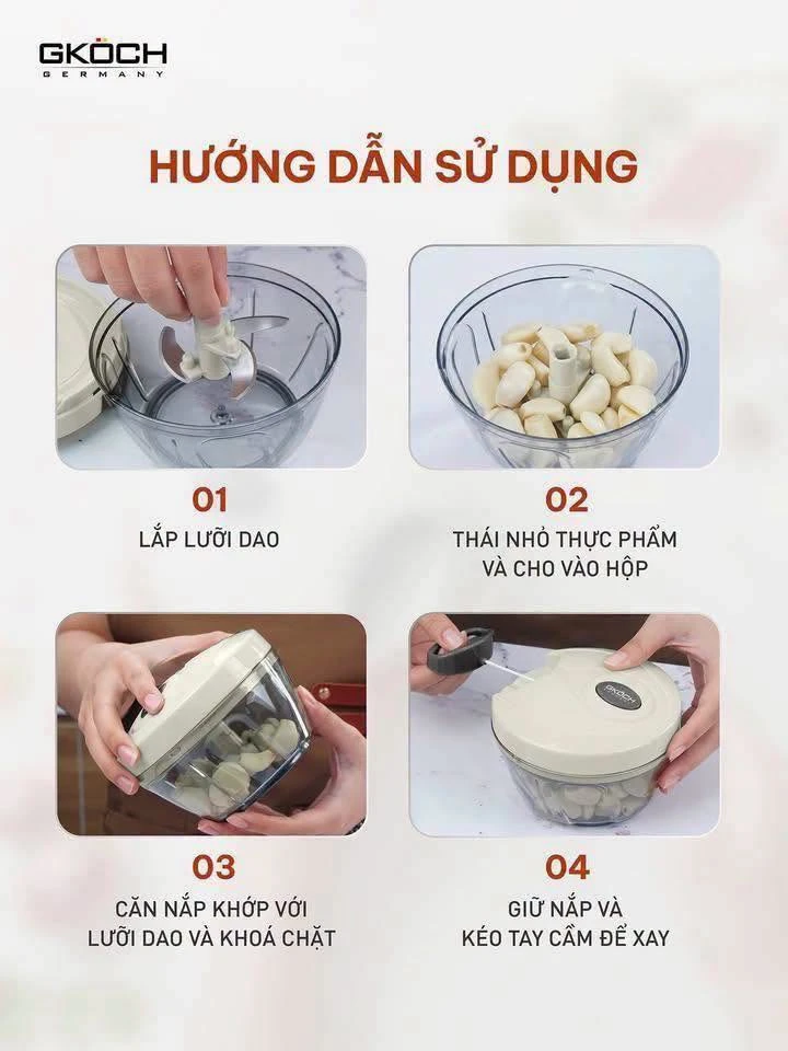 Máy xay tỏi ớt 400ml, không hoạt động bằng điện, model: A363-B. Nhãn hiệu: GKOCH