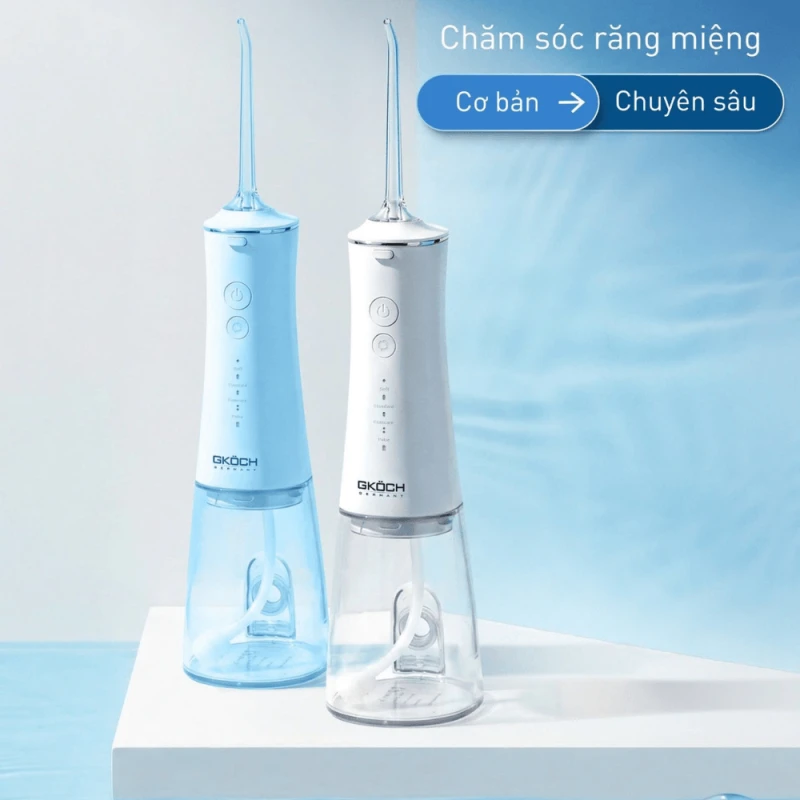 Tăm nước, model: V2, màu trắng, không chứa dung dịch, hoạt động bằng pin sạc 800mAh, điện áp: 5V, công suất: 8W. Nhãn hiệu: GKOCH