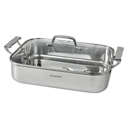 Chảo kiêm khay nướng C801 kèm nắp thủy tinh CHOCKMEN 35cm, inox 18/10, model: CKM-FY3L35G