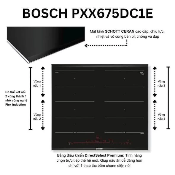 BẾP TỪ BOSCH CÔNG NGHỆ MỚI FLEXIBLE PXX675DC1E SERIE 8