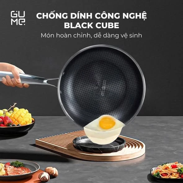 CHẢO INOX 18/10 BLACKCUBE GUME GM1328N size 28cm