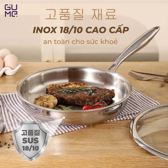 Chảo Inox Nguyên Khối Gume Cao Cấp 18/10 GPS-1224 size 24cm