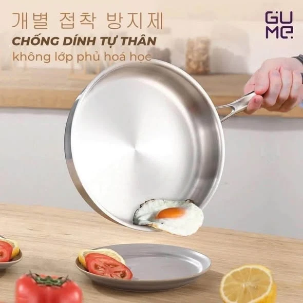 Chảo Inox Nguyên Khối Gume Cao Cấp 18/10 GPS-1224 size 24cm