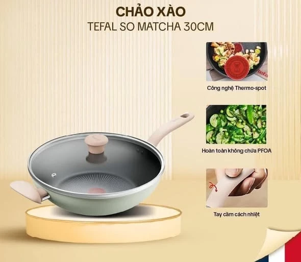 Chảo sâu lòng cao cấp Tefal So Matcha 30cm kèm vung kính
