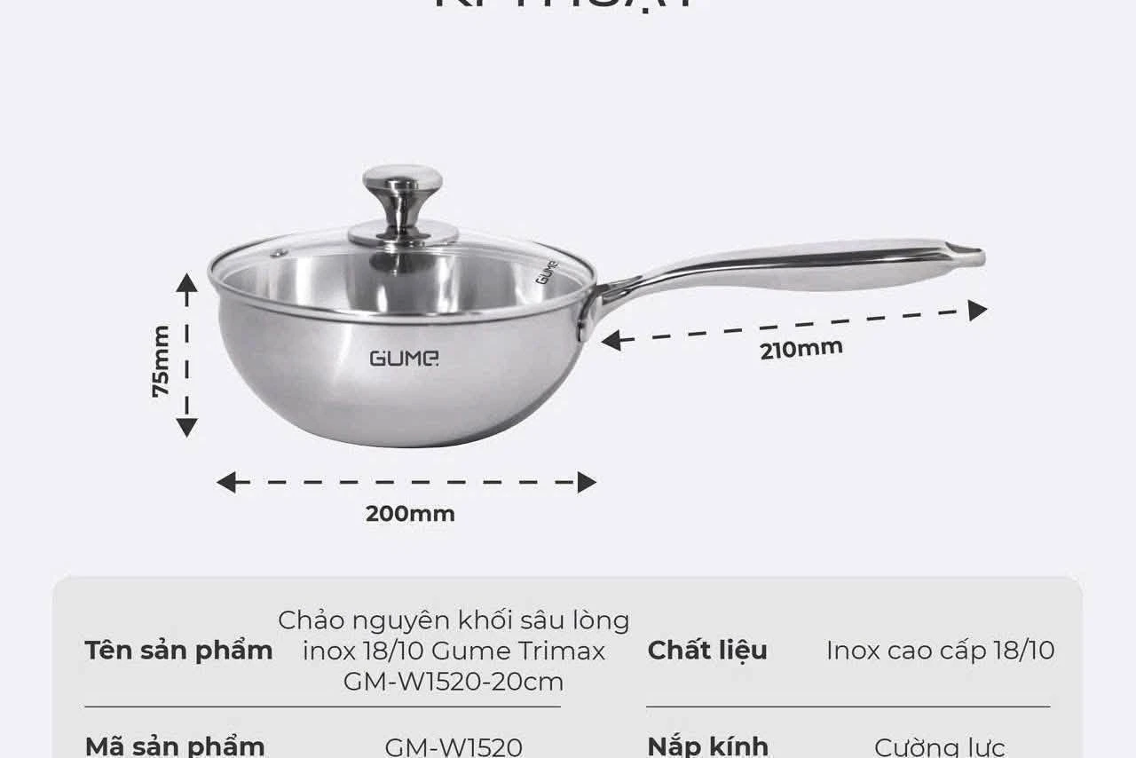 CHẢO SÂU LÒNG CÓ VUNG GUME GM-W1520 SIZE 20CM
