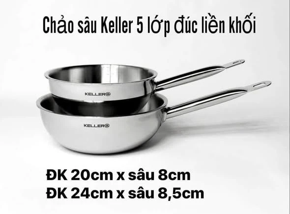 Chảo sâu lòng thép 5 lớp đúc liền Keller size 24cm