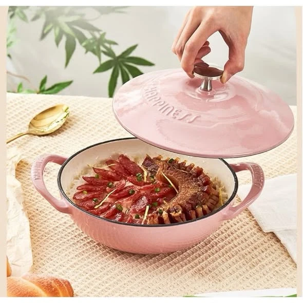    	 Nồi gang Wok Happiness 21cm - Sugar Pink