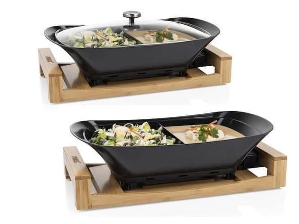 Nồi lẩu điện đa năng 2 ngăn Princess cao cấp (full bộ kèm kệ gỗ)