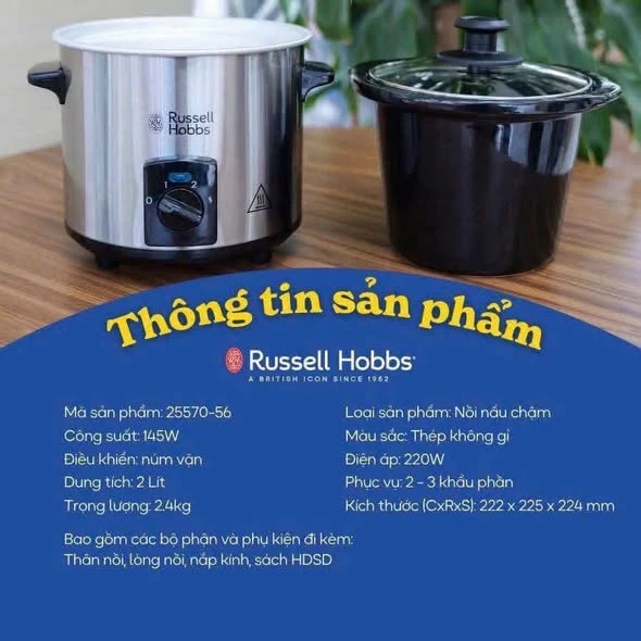 Nồi nấu chậm Russel Hobbs 2L Compact Home