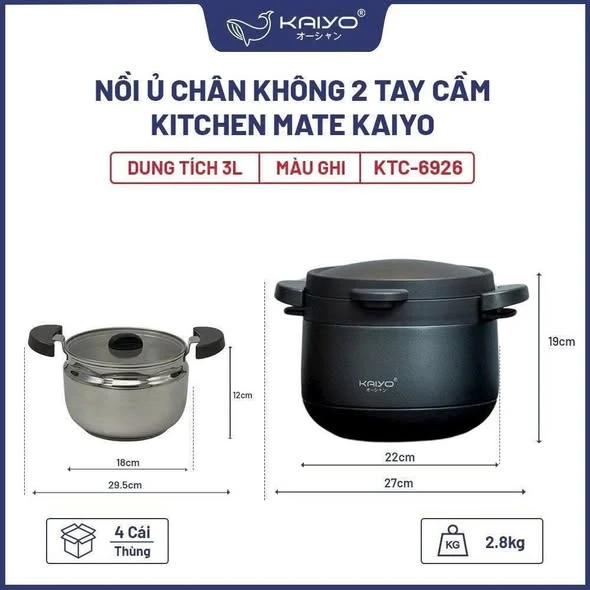NỒI Ủ 2 TAY CẦM KITCHEN MATE KAIYO 3L (KTC-6926)