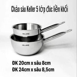 Chảo sâu lòng thép 5 lớp đúc liền Keller size 20cm