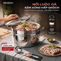 NỒI LUỘC GÀ KÈM XỬNG HẤP GKOCH 12L (tặng1 muôi canh GKoch - DD172)