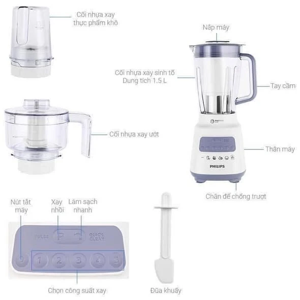 Máy xay sinh tố Philips HR2223/00 3 cối