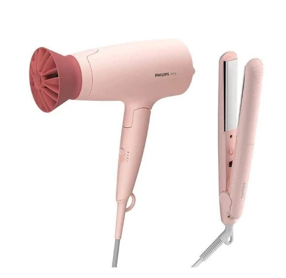 Set máy sấy tóc & máy ép tóc Philips BHP398/00 màu hồng 