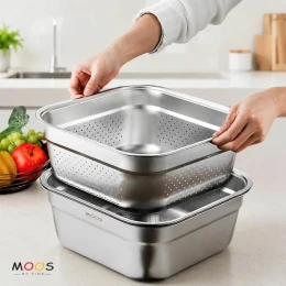 SET CHẬU + RỔ VUÔNG MOOS BY FINE 9 lít (32CM)