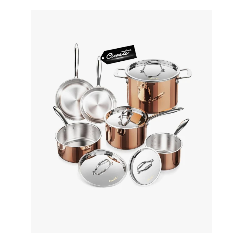Bộ nồi chảo inox liền khối cao cấp Ciwete 6 món - Màu đồng - SS1503-10PC