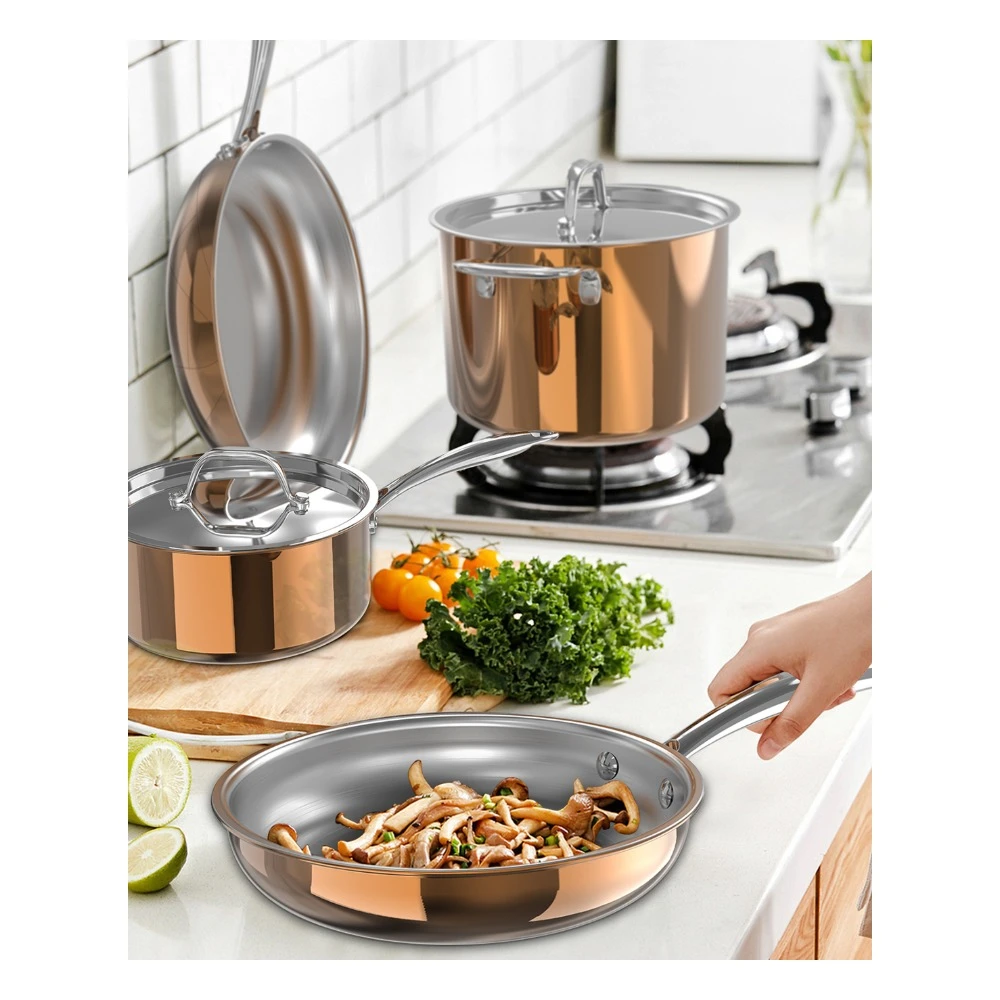 Bộ nồi chảo inox liền khối cao cấp Ciwete 6 món - Màu đồng - SS1503-10PC