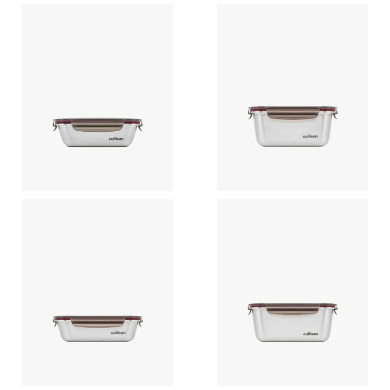 COMBO ĐỦ ĐẦY - Bộ 4 hộp inox 304 Cuitisan Flora chữ nhật 580ml, 980ml, 1100ml, 1800ml