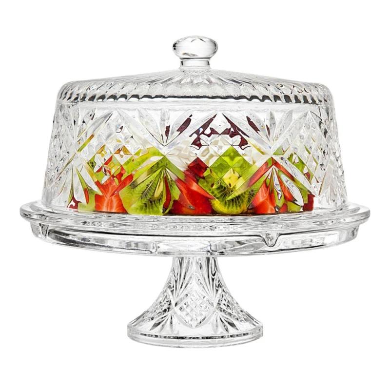 Khay đựng bánh bằng pha lê có nắp đậy Dublin 25658, kích thước 303x282mmH
