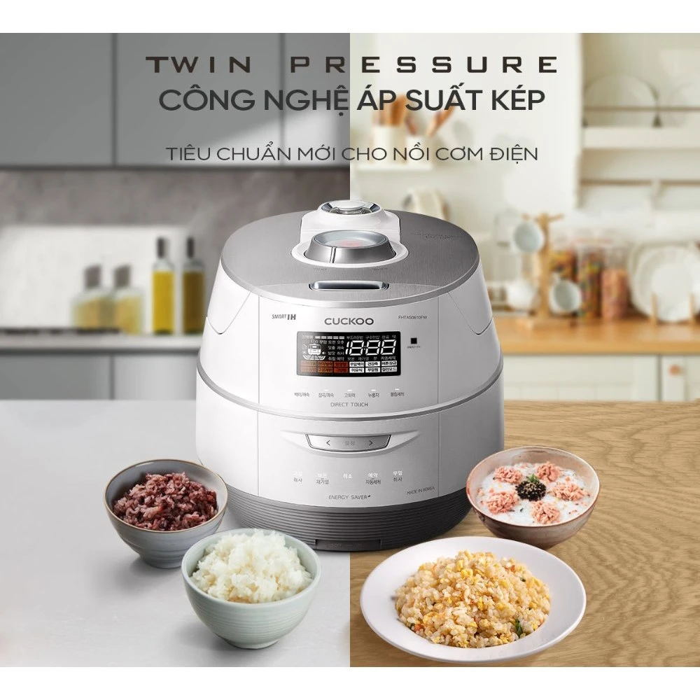 Nồi cơm cao tần áp suất kép Cuckoo FHTAS0610FW 1,08L màu trắng (lòng nồi inox)