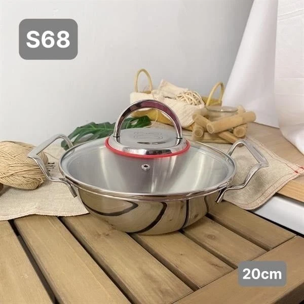 Nồi viền đỏ S68 SHARNEED 20cm, inox 18/10, model: NK-AL68P20