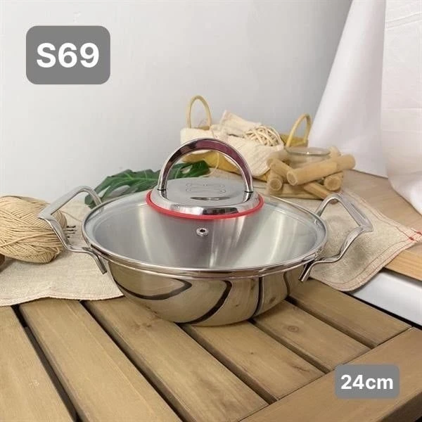 Nồi viền đỏ S69 SHARNEED 24cm, inox 18/10, model: NK-AL69P24