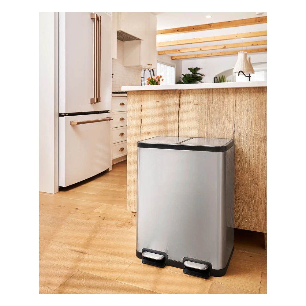 Thùng rác inox đạp chân đôi Elpheco, có 2 lõi 50L (25L + 25L) - ELPH7714