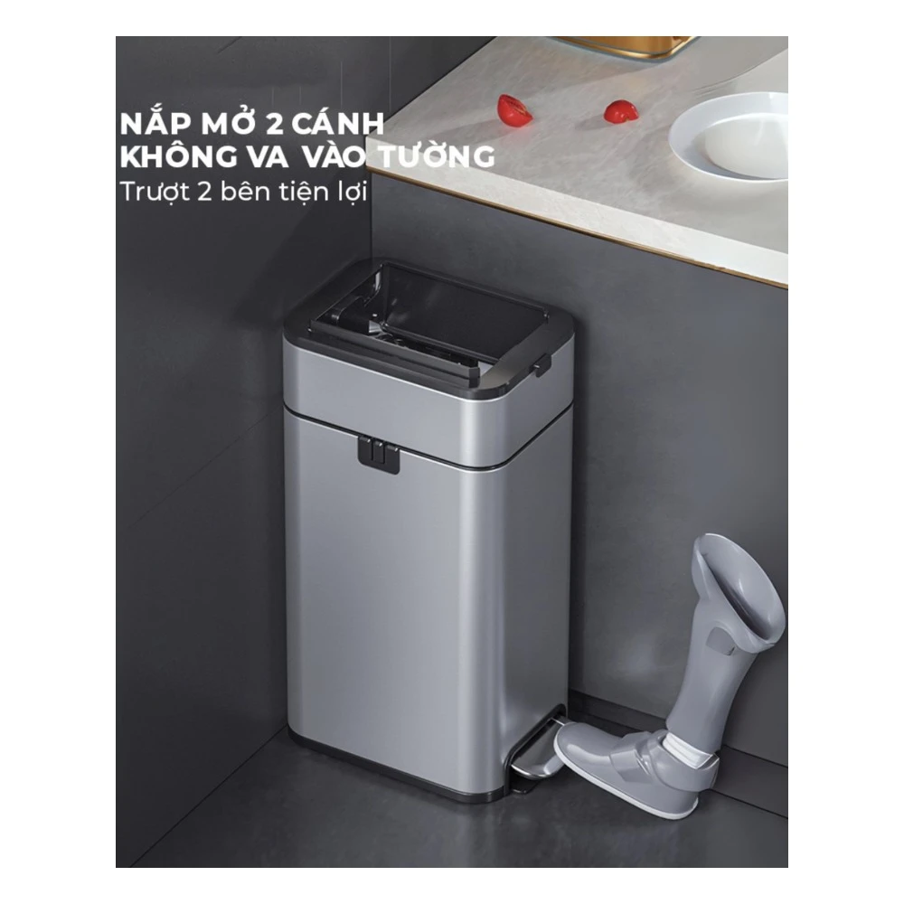 Thùng rác inox đạp chân Elpheco mở hai cánh, có lõi 20L - ELPH3711