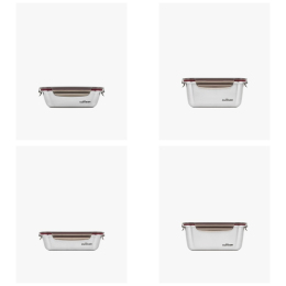 COMBO ĐỦ ĐẦY - Bộ 4 hộp inox 304 Cuitisan Flora chữ nhật 580ml, 980ml, 1100ml, 1800ml