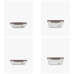 COMBO ĐỦ ĐẦY - Bộ 4 hộp inox 304 Cuitisan Flora chữ nhật 580ml, 980ml, 1100ml, 1800ml