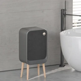 Thùng rác inox cảm biến Elpheco mở hai cánh, có chân gỗ 20L - Màu ghi xám - ELPH9716